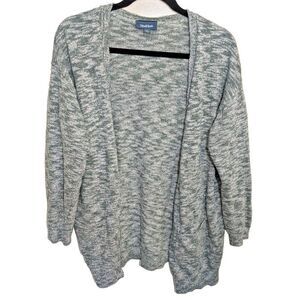 ModCloth Cardigan Sweater Open Front Green White Marled Knit Size Large